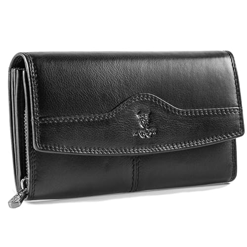 MATADOR |Lima| Geldbeutel Damen Leder mit edler Geschenk Box | Portemonnaie Damen Gross RFID Schutz | Ledergeldbörse Damen Echtleder Geldbörse Groß Viele Fächer | Leder Geldbörse Damen Gross Schwarz von MATADOR