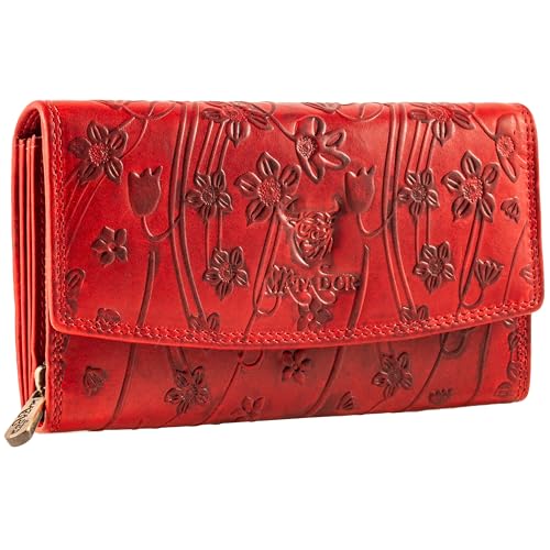 MATADOR Lima Geldbeutel Damen Leder Mit Edler Geschenk Box | Portemonnaie Groß Mit RFID Schutz | Ledergeldbörse Echtleder Viele Fächer | Geldbörse Rot von MATADOR