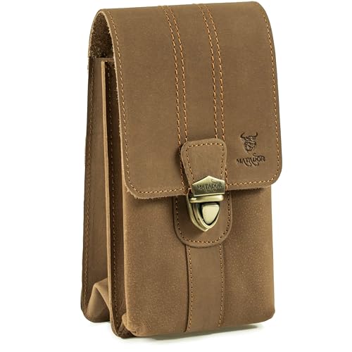 MATADOR Handytasche Herren Leder #Malaga XL, Geräumige Handy Gürteltasche Leder mit Doppelfach, Elegante Holster Tasche Herren für Smartphone bis 7,5 Zoll, praktisch für Alltag in Braun Hell von MATADOR