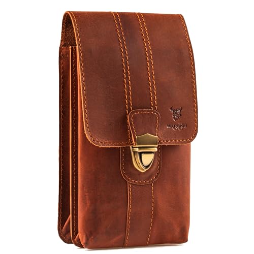 MATADOR Gürteltasche Herren Leder #Malaga XL, Geräumige Handytasche Gürtel mit Doppelfach, Elegante Gürteltasche Herren für Smartphone bis 7,5 Zoll praktisch für Alltag in Braun Vintage von MATADOR