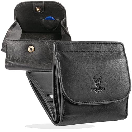 MATADOR Mini Geldbörse Herren Leder WIEN Kleiner Geldbeutel mit edler Geschenk Box, Elegantes Mini Portemonnaie mit RFID Blocker, Luxus Herren Geldbörse Klein mit vielen Fächern in Schwarz Nappa von MATADOR