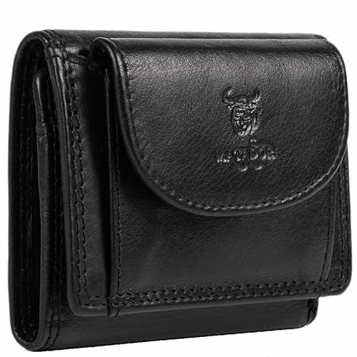 MATADOR Mini Geldtasche Echt Leder Herren Portemonnaie Klein Damen Klein Black/Schwarz Geldbörse TüV Geprüfter RFID Schutz kartenhalter inkl, Geschenk-Box von MATADOR