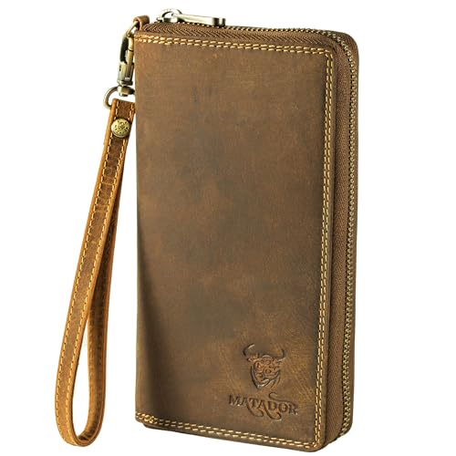 MATADOR Portemonnaie Damen Leder #Cadiz mit edler Geschenk Box, Elegante Geldbeutel Damen mit RFID Blocker, Luxus Brieftasche Frauen Geschenk Viele Kartenfächer in Braun Hunter von MATADOR