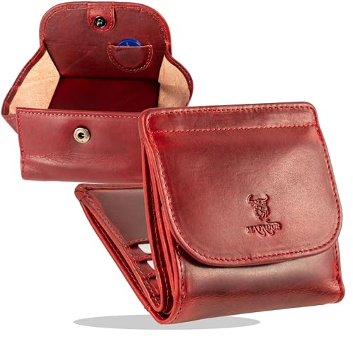 MATADOR Portemonnaie Damen Klein Leder Wien Mini Geldbörse mit edler Geschenk Box, Eleganter Geldbeutel Damen Klein mit RFID Blocker, Luxus Kleine Geldbörse mit vielen Fächern in Rot von MATADOR