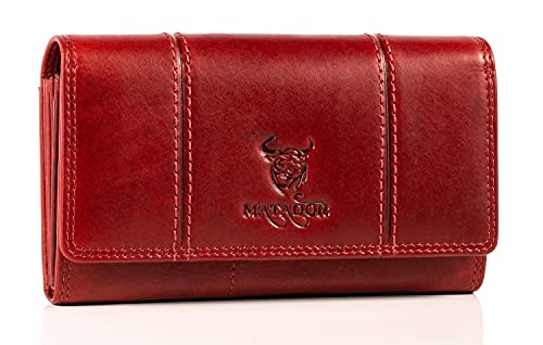 MATADOR Leder Geldbörse Damen Rot Groß #BRÜGGE mit edler Geschenk Box, Luxus RFID Geldbeutel Damen Gross, Geldtasche Frauen Viele Fächer, Brieftasche Frauen, Edles Portemonnaie Rot von MATADOR