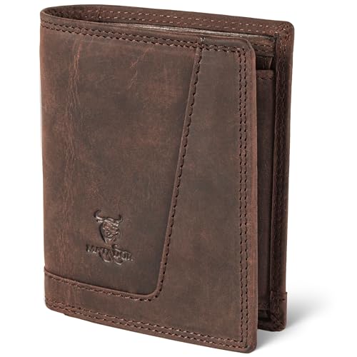MATADOR Portmonee Herren Karten Leder mit Geheimfach #LUGO inkl.edler Geschenk Box, Elegante RFID Geldbörse, Luxus Leder Portemonnaie Herren Viele Kartenfächer in Braun Dunkel von MATADOR
