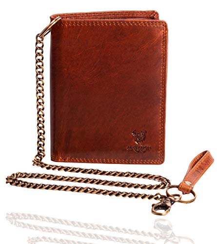 MATADOR Herren Biker Geldbörse Portemonnaie Leder mit Kette | Brieftasche Portmonee Männer mit RFID Schutz & Geschenk-Box | Geldtasche Geldbeutel Lederportmonai Herrenbrieftasche Leder Vintage Braun von MATADOR