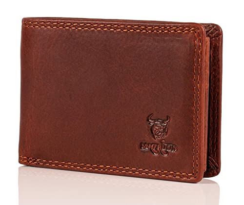 MATADOR Mini Geldbörse Portmonee | Männer Geldbeutel mit RFID Blocker Kleines Portemonnaie Leder | Kleiner Ledergeldbeutel Herren und Damen mit Geschenk-Box | Vintage Braun von MATADOR