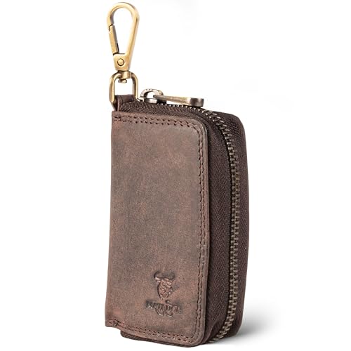 MATADOR Schlüssel Etui Leder #BARI mit edler Geschenk Box, Elegante Autoschlüssel Hülle mit Autoschlüsselanhänger, RFID Portemonnaie, Luxus Schlüsselmäppchen Leder mit Einzelfach, Braun Dunkel von MATADOR