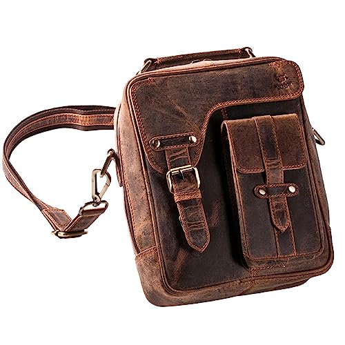 MATADOR Schultertasche Echt Leder Herren Hochwertige Arbeittasche Umhängetasche Ledertasche Tablettasche 10.5 Zoll Hunter Braun von MATADOR