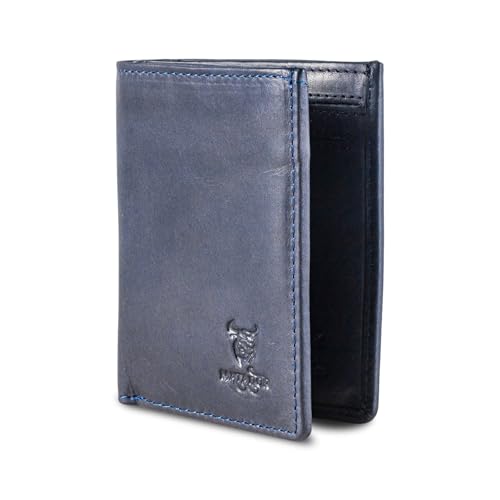 MATADOR Slim Wallet Chicago mit Münzfach & RFID-Schutz - Handgefertigter Echt Leder Mini Geldbeutel Klein für Herren – Karten Portemonnaie für Männer in Navy Blau – Inkl. Geschenk-Box von MATADOR