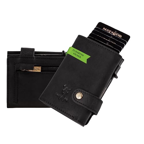 MATADOR Slim Wallet London - Kreditkartenetui Leder mit POP-UP Kartenhalter - mit Münzfach & RFID-Schutz - Mini Geldbeutel Klein - kleines Karten Portemonnaie mit Geschenkverpackung Schwarz von MATADOR