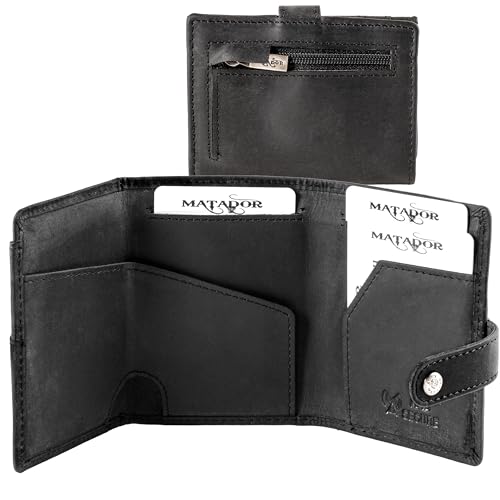 MATADOR Slim Wallet 'Manchester Leder Geldbörse Herren | Mini Portmonee Herren mit RFID Schutz | Kartenetui mit Münzfach | Geldbeutel Herren Portemonnaie Kreditkartenetui inkl Geschenk Box Schwarz von MATADOR