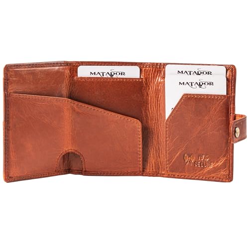 MATADOR Slim Wallet 'Manchester Leder Geldbörse Herren | Mini Portmonee Herren mit RFID Schutz | Kartenetui mit Portemonnaie Münzfach | Geldbeutel Herren Kreditkartenetui inkl. Geschenk Box | Braun von MATADOR