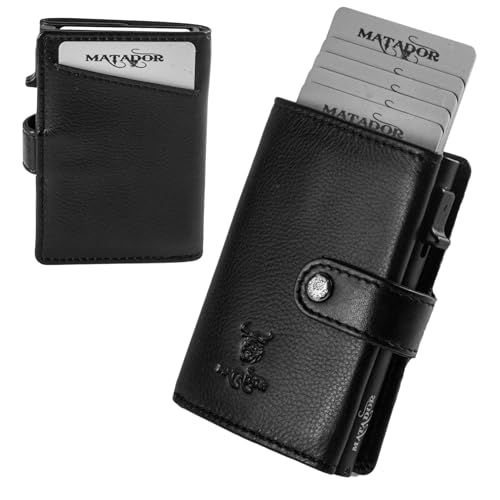 MATADOR Slim Wallet Miami ohne Münzfach | Leder Kreditkartenetui mit POP-UP Kartenhalter mit RFID-Schutz | Mini Portemonnaie Leder – kleine Geldbörse Männer mit Geschenk-Box | Nappa Schwarz von MATADOR