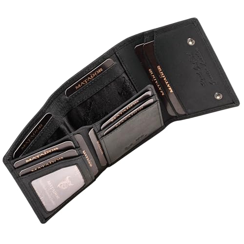 MATADOR Slim Wallet New York Leder – Kreditkartenetui mit Münzfach & RFID-Schutz – Kleiner Echtleder Geldbeutel – inkl. Geschenk-Box – Herren Portmonee für Karten & Münzen – Schwarz von MATADOR