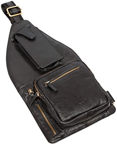 MATADOR Umhängetasche Herren Brusttasche Schultertasche Sling Bag Ledertasche Crossbody Bag Herrentasche mit Handyfach aus schwarzem Nappa Leder von MATADOR