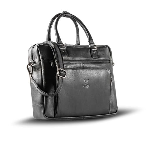 MATADOR Umhängetasche Herren Leder 'AMSTERDAM', mit Frontfach und Trolley Schlaufe, handgefertigte Laptoptasche mit abnehmbarem Schultergurt, edle Aktentasche Herren, Notebook Tasche in Nappa Schwarz von MATADOR