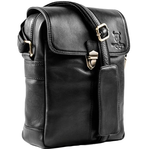 MATADOR Umhängetasche Schultertasche Tablettasche Freizeittasche Damen/Herren Nappa Schwarz von MATADOR