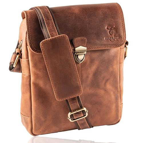 MATADOR Herren Tasche Umhängen aus Echtleder #JAKARTA, Bequeme Kleine Tasche Herren mit vielen Fächern und verstellbarem Tragegurt, Alltagstaugliche Männer Umhängetasche, Braun Vintage von MATADOR