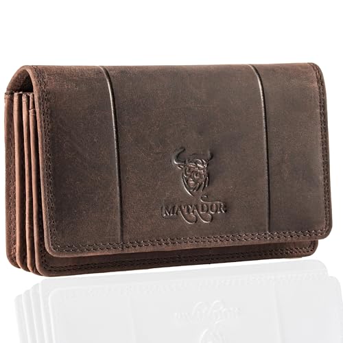 MATADOR Damen Geldbörse Mittelgroß Leder #VENEDIG mit edler Geschenkbox, Elegante Damen-Geldbörsen mit RFID Blocker, Luxus Geldbörse Damen Mittelgroß Viele Kartenfächer, Braun Dunkel von MATADOR
