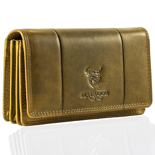 MATADOR Portemonnaie Damen Mittelgroß Leder #VENEDIG mit edler Geschenkbox, Elegante Damen-Geldbörsen mit RFID Blocker, Luxus Geldbörse Mittelgroß Viele Kartenfächer, Grün Hell von MATADOR