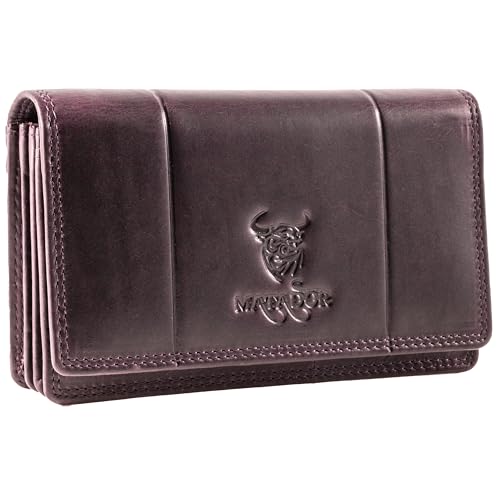 MATADOR Geldbörse Damen Mittelgroß Leder #VENEDIG mit edler Geschenkbox, Elegante Geldbörse Damen Mittelgroß mit RFID Blocker, Luxus Portemonnaie Viele Kartenfächer, Violett von MATADOR
