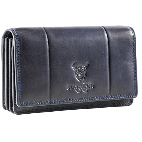 MATADOR Portemonnaie Damen Mittelgroß Leder #VENEDIG mit edler Geschenkbox, Elegante Geldbörse Damen Mittelgroß mit RFID Blocker, Luxus Damen-Geldbörsen Viele Kartenfächer, Blau Navy von MATADOR