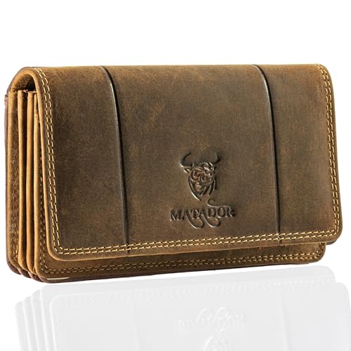 MATADOR Damen Geldbörse Mittelgroß Leder #VENEDIG mit edler Geschenkbox, Elegante Damen-Geldbörsen mit RFID Blocker, Luxus Geldbörse Damen Mittelgroß Viele Kartenfächer, Braun Hunter von MATADOR