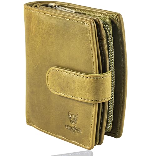 MATADOR Portemonnaie Damen Mittelgroß Leder #Valencia mit edler Geschenkbox, Elegante Damen Geldbörse Mittelgroß mit RFID Blocker, Luxus Geldbörse Mittelgroß Viele Kartenfächer, Grün Hell von MATADOR