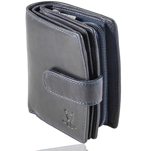 MATADOR Damen Geldbörse Mittelgroß Leder #Valencia mit edler Geschenkbox, Elegantes Portemonnaie Damen Mittelgroß mit RFID Blocker, Luxus Geldbörse Mittelgroß Viele Kartenfächer, Blau Navy von MATADOR