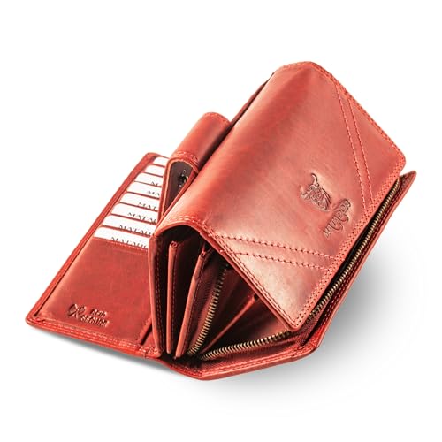 MATADOR Geldbörse Damen Rot #LISSABON mit edler Geschenkbox, Elegante Geldbörse Damen Gross mit RFID Blocker, Luxus Geldbörsen mit vielen Kartenfächern, Rot von MATADOR