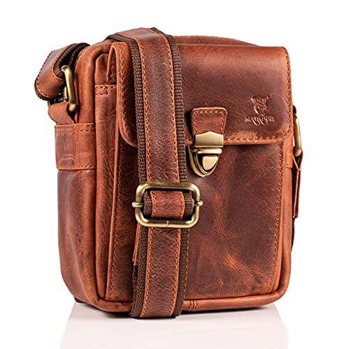 MATADOR kleine kompakte Leder Umhängetasche Herren Ledertasche Schultertasche Vintage Tan Braun von MATADOR