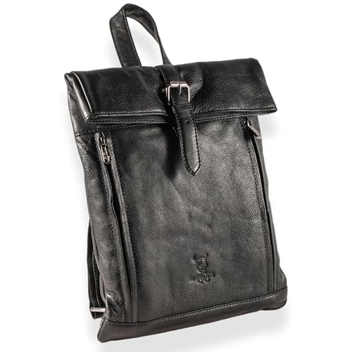 MATADOR kleiner Rucksack Damen Leder 'MAASTRICHT', eleganter Tagesrucksack Tagesrucksäcke, Damen-Rucksackhandtaschen Rucksack-Damen Backpack Women Rucksäcke City Bag Lederrucksack in Nappa Schwarz von MATADOR