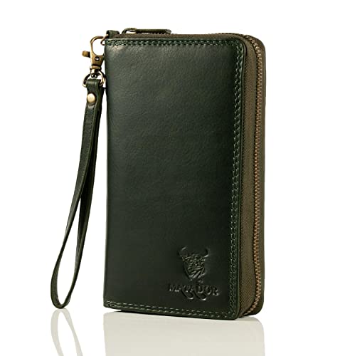 MATADOR Geldbörse Damen Grün Leder #Cadiz mit edler Geschenk Box, Elegante Geldbeutel Leder mit RFID Wallet, Luxus Brieftasche Damen Geschenk mit Viele Kartenfächer in Grün von MATADOR