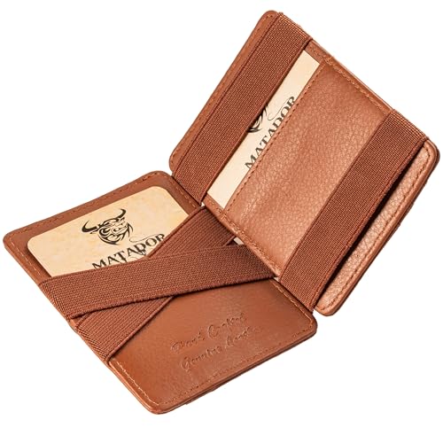 MATADOR Magic Slim Wallet Herren Leder Kreditkartenetui mit Münzfach | Karten Geldbeutel Geldtasche Portemonnaie Herren RFID Schutz & Geschenk-Box | Mini Wallet Kartengeldbeutel Männer Hell Braun von MATADOR