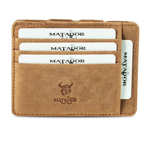 MATADOR Magic Slim Wallet Herren Leder Kreditkartenetui mit Münzfach | Karten Geldbeutel Geldtasche Portemonnaie Herren RFID Schutz & Geschenk-Box | Mini Wallet Kartengeldbeutel Männer Hell Braun von MATADOR