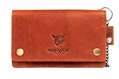 MATADOR Geldbörse Biker Leder #Dallas mit edler Geschenkbox, Eleganter Geldbeutel mit Kette und RFID Blocker, Luxus Geldbörse Herren mit Kette und Viele Kartenfächer in Braun Vintage von MATADOR