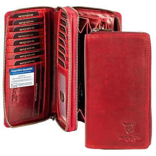 MATADOR Geldbörse Damen Rot #Madrid mit Edle Geschenk Box, Eleganter Geldbeutel Leder, RFID Geldbörse, Luxus Frauen Geschenk mit Viele Kartenfächer von MATADOR