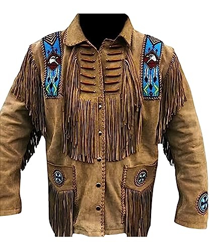 MATARTS Wildleder Lederjacke für Herren Western Cowboy Indianer Braun Fransen Perlen Mantel Oberbekleidung, Braun, XL MATARTS Wildleder Lederjacke für Herren Western Cowboy Indianer Braun Fransen Perlen Mantel Oberbekleidung, Braun, XL von MATARTS