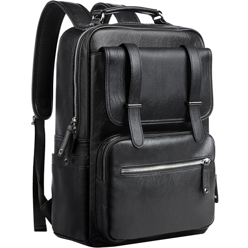 MATE ELAN Leder PU rucksack für Herren & Deman Vintage Wasserabweisend Uni Arbeit Reisen Tagesrucksack Schulrucksack mit Laptopfach 15.6 Zoll Schwarz von MATE ELAN