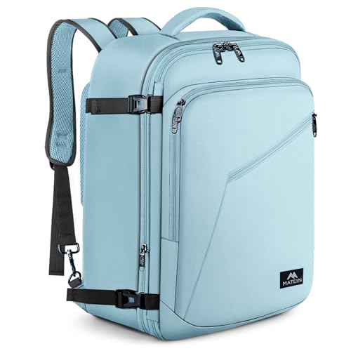 MATEIN Erweiterbar Handgepäck Rucksack 55x35x25cm, 50L Groß Reiserucksack Air France Rucksack Herren Travel Backpack Wasserabweisend Carry-On Damen Cabin Bag Tagesrucksack für Bussiness, Hellblau von MATEIN