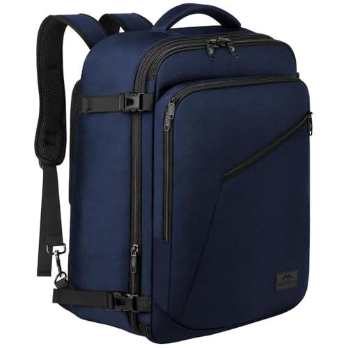 MATEIN Handgepäck Rucksack 55x35x25cm, 50L Groß Reiserucksack Air France Rucksack Herren Erweiterbar Arbeitsrucksack Wasserabweisend Carry-On Damen Cabin Bag Tagesrucksack für Bussiness, Blau von MATEIN
