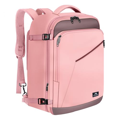 MATEIN Rucksack 40x30x20 Handgepäck Damen, Handgepäck Rucksack Reisetasche Medium Business Arbeit Frauen Expandable Wasserabweisend Lightweight Cabin Bag, Rosa Grau von MATEIN