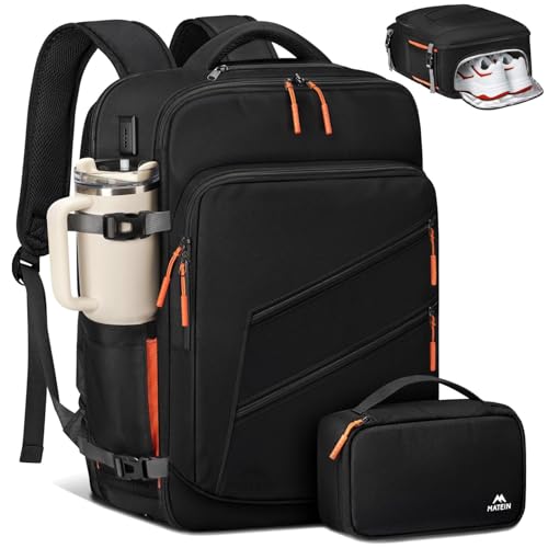 MATEIN Rucksack Handgepäck Flugzeug Kompatibel mit EasyJet Handgepäck 45x36x20, Reiserucksack Herren mit Abnehmbarem Schuhfach, Laptop Rucksack 17 Zoll mit Elektronik Tasche USB Ladeanschluss, Schwarz von MATEIN