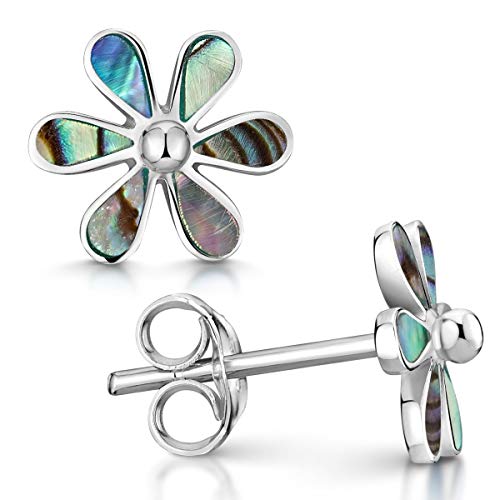 925 Sterling Silber Ohrstecker Blume/Perlmutt - Silber Ohrringe mit echtem Perlmutt/Abalone inkl. Schmuck Schachtel #SO-56 von MATERIA by Matthias Wagner
