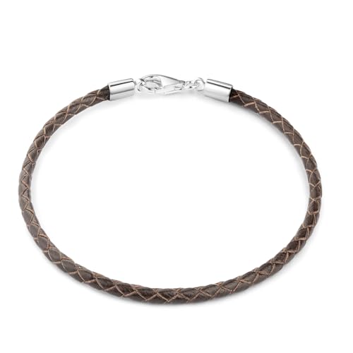 MATERIA Armband Leder braun geflochten - Herren Damen 925 Sterling Silber Karabiner A56_20cm von MATERIA by Matthias Wagner