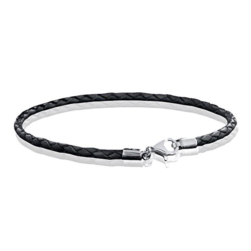 MATERIA 925 Silber Beads Armband Herren Damen - Leder Armband Karabiner grau 18-22cm #A59, Länge:20 cm von MATERIA by Matthias Wagner