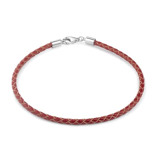 MATERIA 925 Silber Beads Armband Herren Damen - Leder Armband Karabiner rot 18-22cm #A57, Länge:20 cm von MATERIA by Matthias Wagner