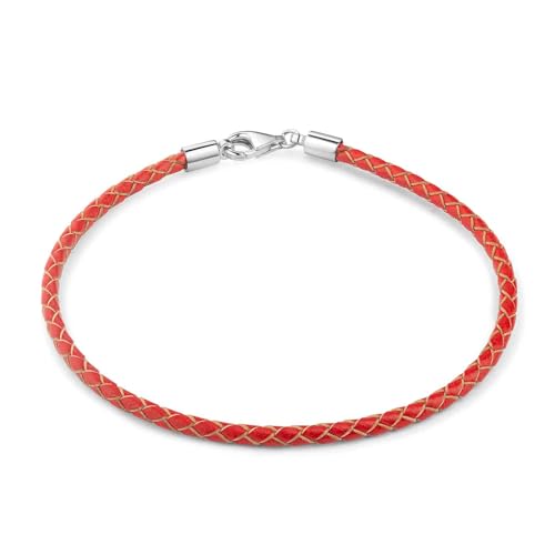 MATERIA 925 Silber Beads Armband Herren Damen - Leder Armband Karabiner rot 18-22cm #A57, Länge:22 cm von MATERIA by Matthias Wagner